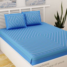 UniqChoice 100 Percent Cotton Jaipuri Traditonal Double BedSheet With 2 Pillow Cover - Blue-picture-12