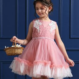 Mark & Mia Knee Length Sleeveless Party Frock with Pearl Detailing  & Floral Embroidery - Pink-image-62