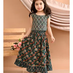 Kinder Kids Sleeveless Gota Lace Embellished & Floral Printed Coordinating Lehenga With Choli - Blue-picture-12