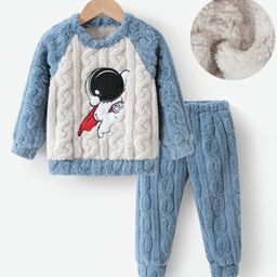 Kookie Kids Raglan Sleeves Winter Wear Suit With Astronaut Applique - Blue & White-image-118