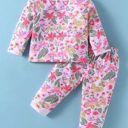 ToffyHouse Single Jersey Full Sleeves Night Suit With Floral Print - White-image-28