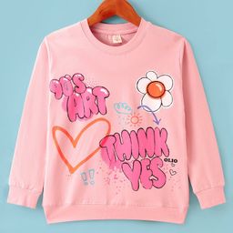 Olio Kids Cotton Knit Full Sleeves Winter T-Shirt with Floral Print - Light Pink-picture-15