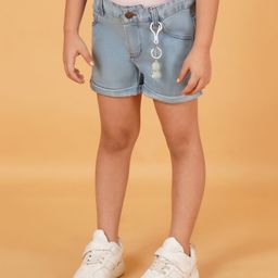 Creative Kids Above Knee Length Solid Denim Shorts With Key Chain - Light Blue-image-28