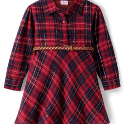Babyhug Cotton Woven Full Sleeves Checkered Frock With Collar Neck - Dark Red-image-61