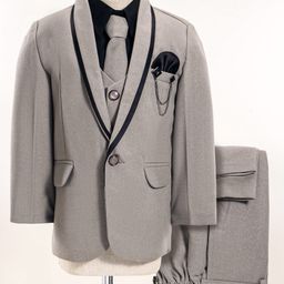 Rikidoos Full Sleeves Textured 4 Piece Party Suit With Tie - Light Grey-picture-10