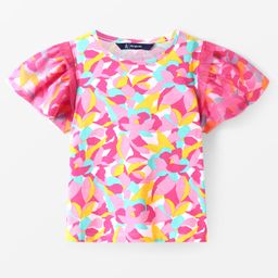 Pine Kids Cotton Knit Half Puffed Sleeves Printed Top - Pink-picture-47