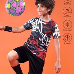 Pine Active Knit Half Sleeves Printed T-Shirt & Shorts - Black-image-21