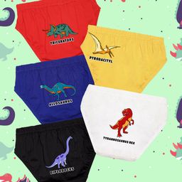 NUSYL Cotton Pack Of 5 Dinosaurs Printed Briefs - White Royal Blue Black Red & Yellow-image-74