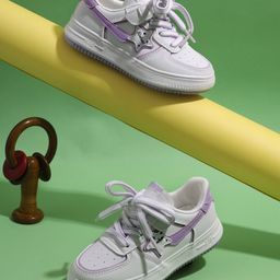 TRUFFLE COLLECTION Lace Ups Star Patch Embroidered Sneakers - White & Purple-image-12