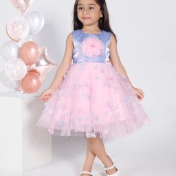 Ministitch Net Woven Sleeveless Floral Applique Beads Embellished Dress - Baby Pink-picture-3