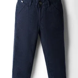 Ruff Cotton Woven Full Length Straight Fit Solid Color Trouser - Navy Blue-picture-0