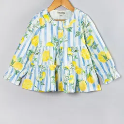 Hugsntugs Cotton Woven Full Sleeves Striped & Lemons Printed Top - White & Yellow-picture-24