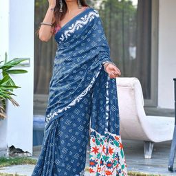 Suha Blue Pure Cotton Printed Block Print Sarees-picture-24