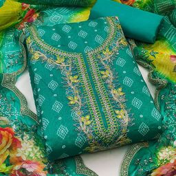KALINI Bandhani Printed Sequinned Pure Cotton Unstitched Dress Material-17