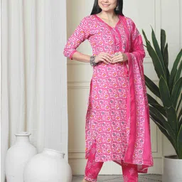 Roly Poly Ethnic Motifs Printed V-Neck Straight Kurta With Trouser And Dupatta-17