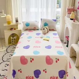 JC HOME Beige & Violet Conversational Printed 140 TC King Bedsheet Set 2.45 m x 2.50 m-image-0