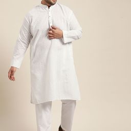 SOJANYA PLUS Size Men White Embroidered Chikankari Pure Cotton Kurta with Churidar-picture-40