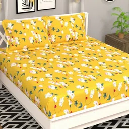 bsb home Prime Yellow Floral Printed 144 TC Wrinklfree Queen Bedsheet Set 2.28 m x 2.20 m-image-83