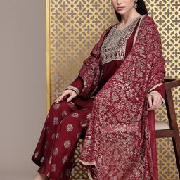 House of Pataudi Ethnic Motifs Embroidered Sequinned Jashn Kurta with Palazzos & Dupatta-0