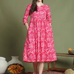 Roly Poly Women Floral Printed A-Line Midi Cotton Dress-picture-29