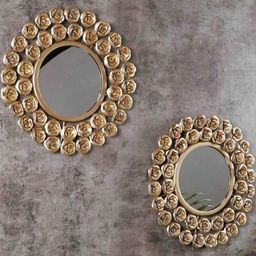 Urban Hamlet Antique Finish Golden Floral Wall Mirror Duo-image-28