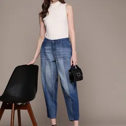 Moda Rapido Women Light Fade Colourblocked Pure Cotton Cropped Mom Jeans-picture-25