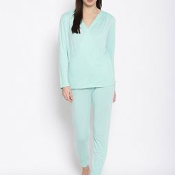 iki chic Women Sea Green Solid Top with Trousers-image-5