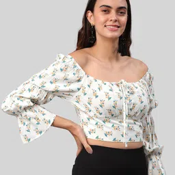 PRETTY LOVING THING White Floral Print Crop Top-image-62