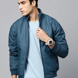 Roadster Men Teal Blue Solid Bomber Jacket-picture-52