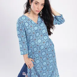 Anouk Rustic Ethnic Motifs Printed V-Neck Straight Kurta-image-17