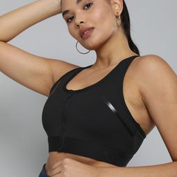 Puma Black Solid Lightly Padded High Impact Front Zip PD Bra-image-30