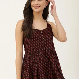 DECKEDUP Black Geometric Print Peplum Top-image-35