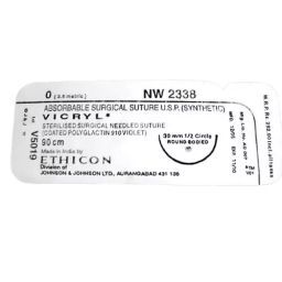 Ethicon 90 cm Violet Vicryl 0 Absorbable Braided Suture NW2338 Pack of 12 Pcs-image-58