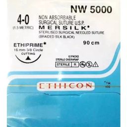 Ethicon 90 cm 4-0 USP Black Mersilk Black Braided Suture NW5000 Pack of 12 Pcs-image-59