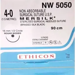 Ethicon 90 cm 4-0 USP Black Mersilk Braided Suture NW5050 Pack of 12 Pcs-21