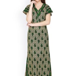 Secret Wish Green & Beige Paisley Print Maxi Nightdress NT-148-picture-18