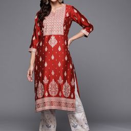 Libas Women Red & Beige Ethnic Motifs Yoke Design Kurta-picture-49