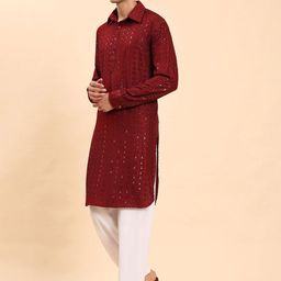 Pro-Ethic STYLE DEVELOPER Men Embroidered Regular Sequinned Kurta with Salwar image 4