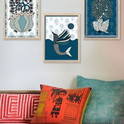 Kotart Brown & Blue 3 Pieces Wooden Abstract Wall Arts-picture-13
