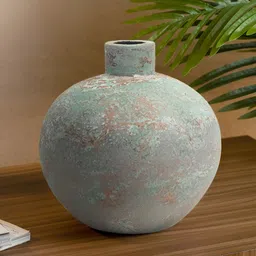 HABERE INDIA Sea Green & Brown Textured Ceramic Flower Vase-image-53