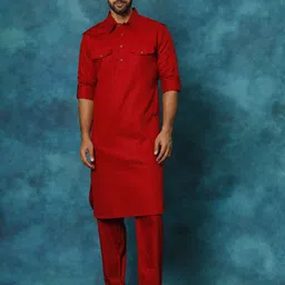 VASTRAMAY Men Maroon Kurta with Pyjamas-image-27