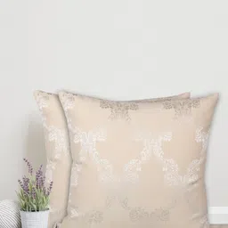 Home Cream-Coloured & Silver-Toned Set of 2 Ethnic Motifs Square Cushion Covers-76