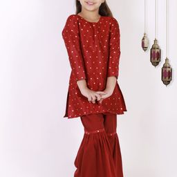 VASTRAMAY Girls Maroon Kurti with Sharara-picture-22