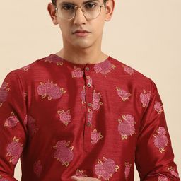 Anouk Men Floral Printed Round Neck Straight Kurta-image-42
