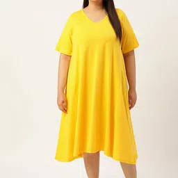 theRebelinme Solid A-Line Cotton Midi Dress-image-21