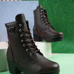 SAPATOS Women Casual Block-Heeled Lace Up Boots-image-44