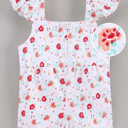 Bloom Up Flutter Sleeves Jumpsuit Floral Print - White-image-2