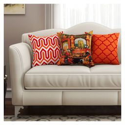 SEJ by Nisha Gupta Premium Cushion Covers Abstract Print Pack of 3 - Multicolor-4
