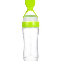 DOMENICO Silicone Squeezy Food Feeder Bottle With Spoon Green - 90 ml-12