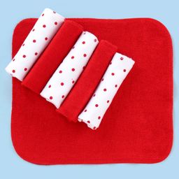 Babyhug Knitted Terry Hand & Face Towel Pack of 6 Polka Dots Print - Red & White-15